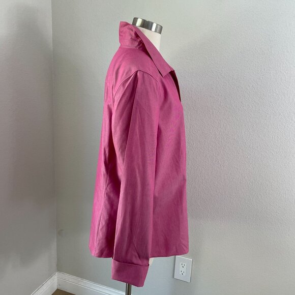 Foxcroft NYC Womens Plus 16W Fitted Heritage Non Iron Pink Button Up Shirt Top - Picture 3 of 10